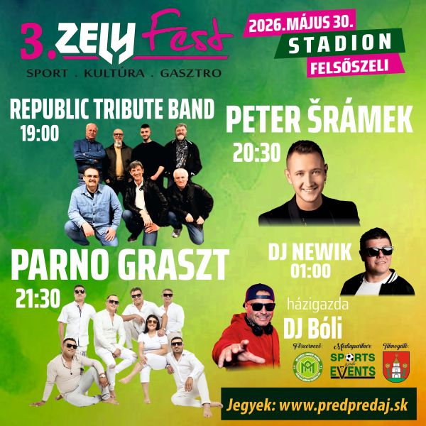 3.ZELY Fest - Koncert PARNO GRASZT, Peter Šrámek a REPUBLIC TRIBUTE  BAND